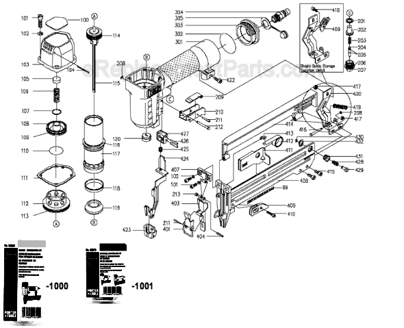 Page A Diagram and Parts List for NS150  Porter Cable Nailer